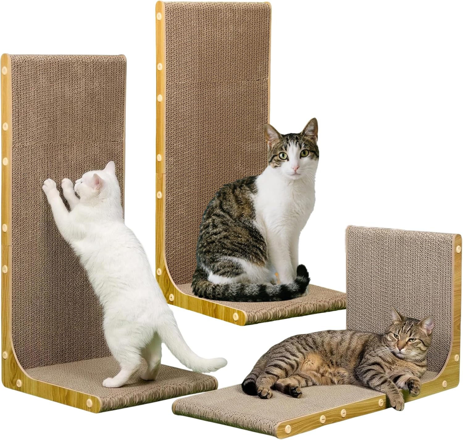 SMARTBEAN L-shaped cardboard cat scratcher front view for furniture protection.