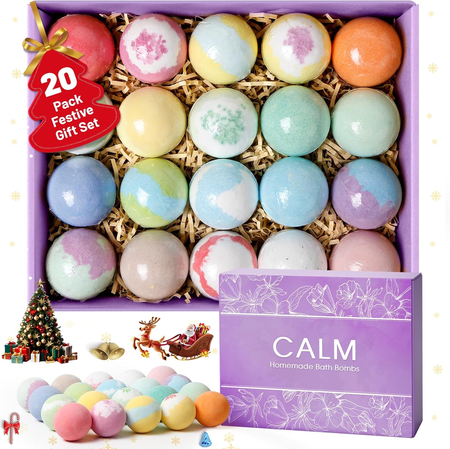 CalmNFiz bath bombs gift set 20 pieces front view box packaging