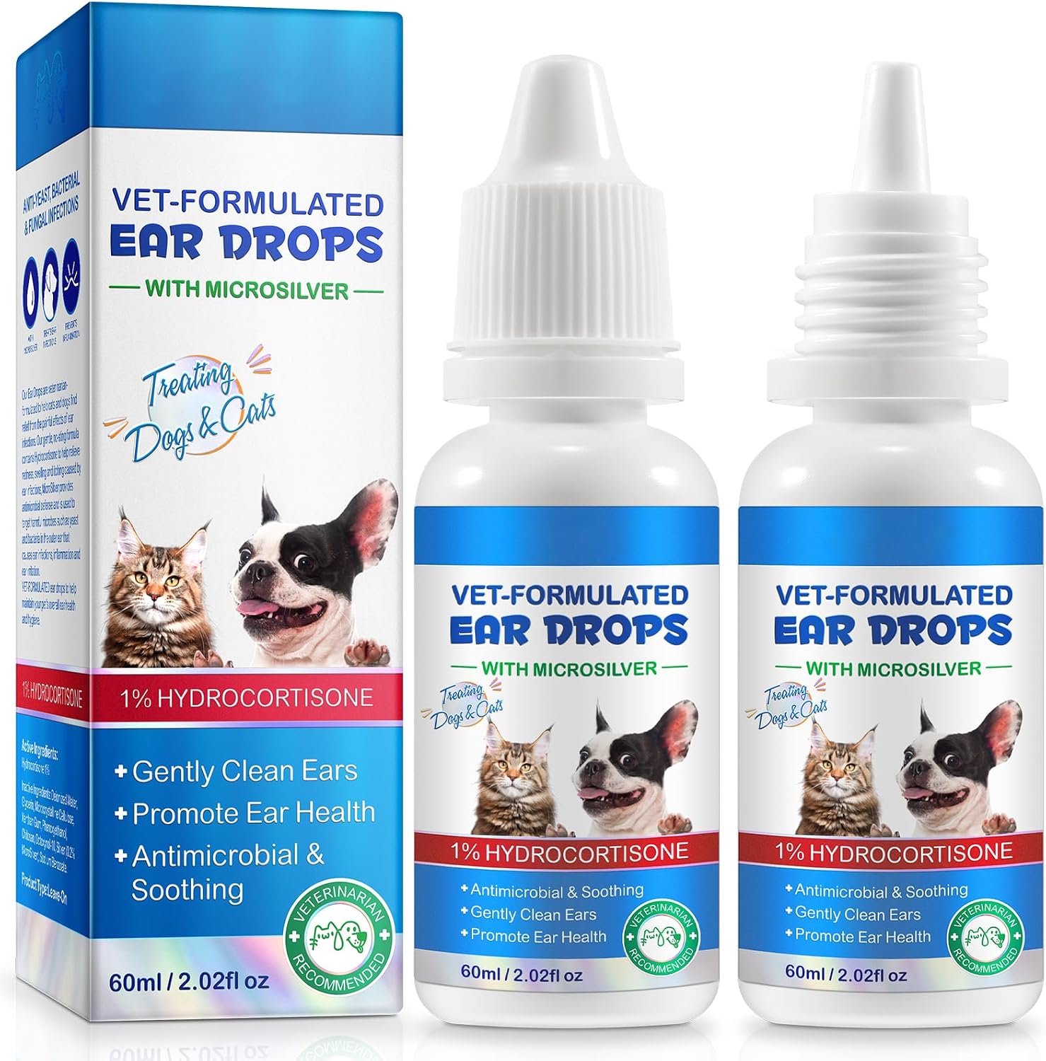 VOSIFSDIY dog and cat ear drops front view bottle and box packaging