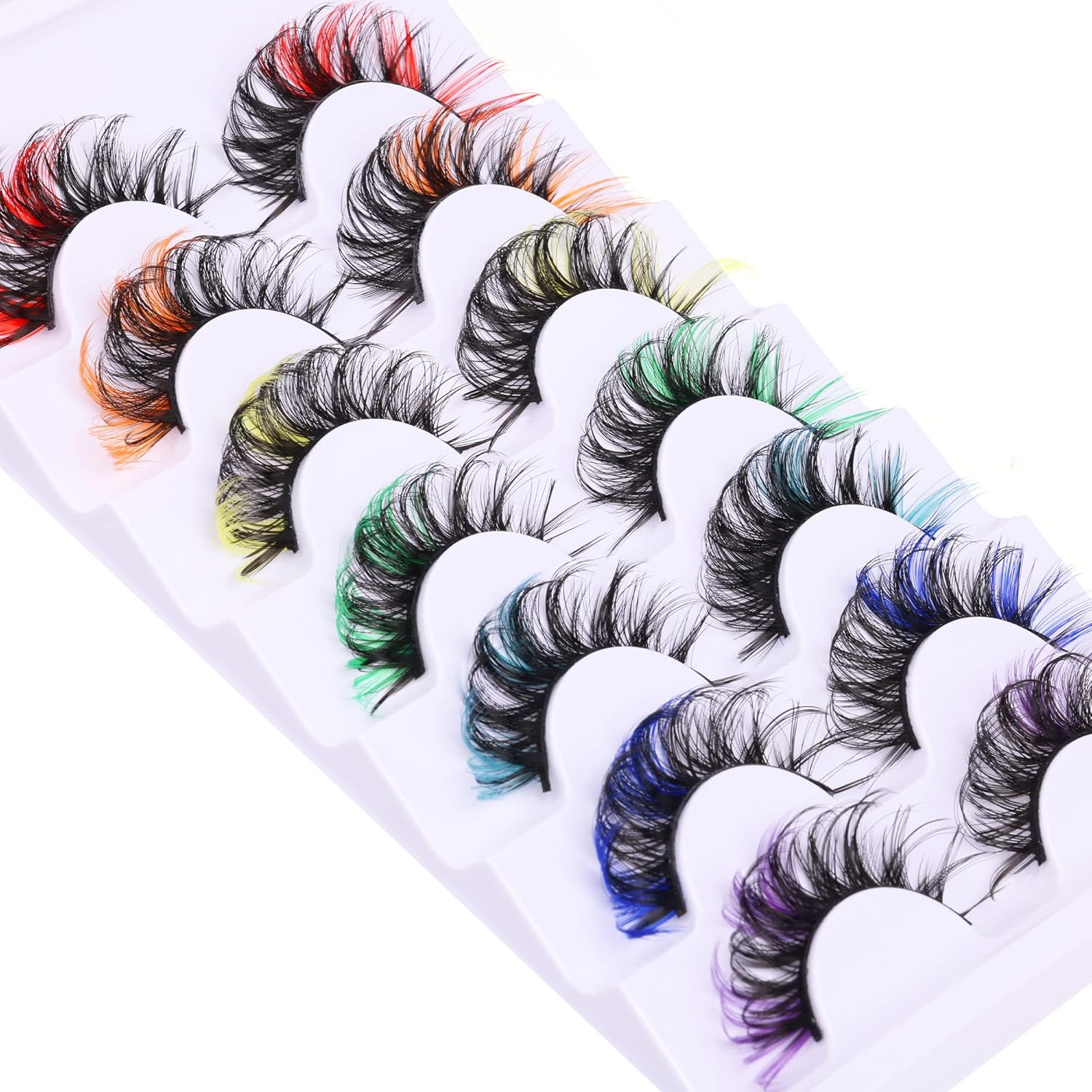 Colored Eyelashes Mink Lashes with Color Fluffy Natural Wispy Strip Eye Lashes 5D Volume False Eyelashes Pack 7 Pairs Cosply Rainbow Colors Fake Eyelashes by TNFVLONEINS - Image 1