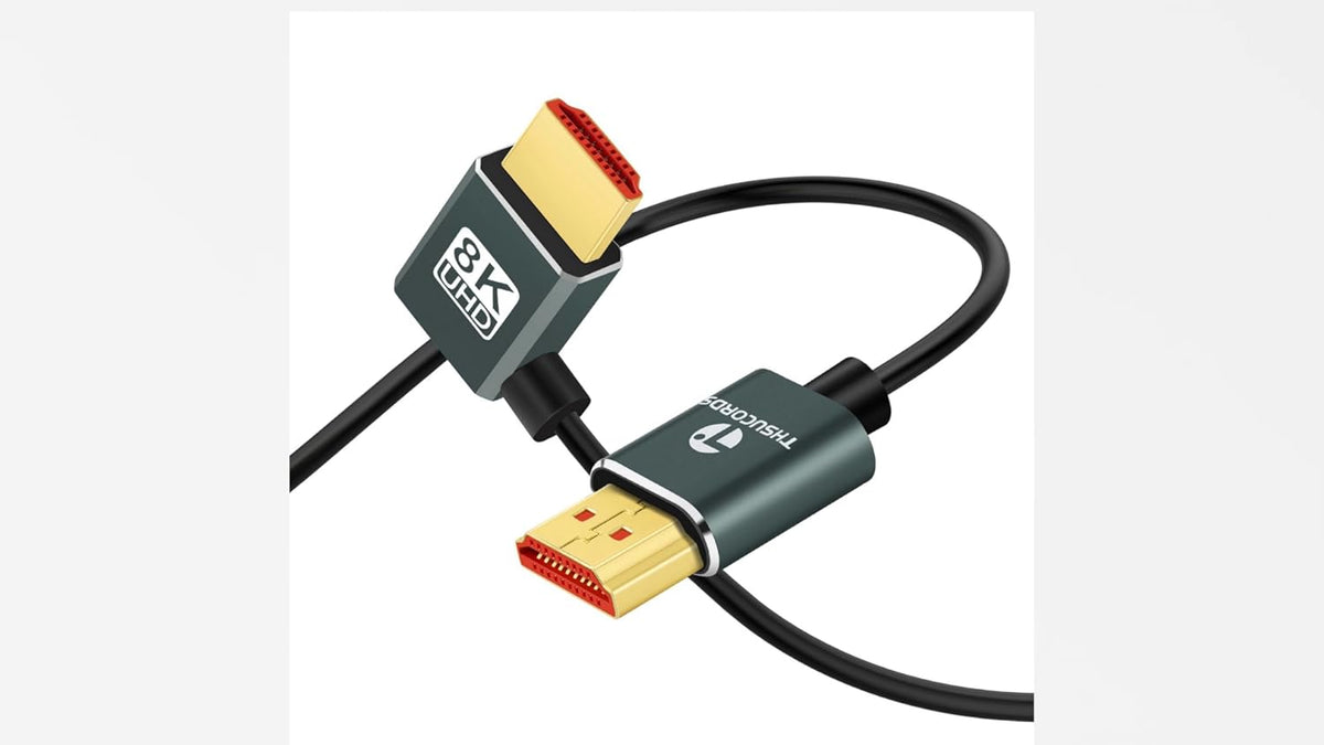 Thsucords premium gold plated 90 degree HDMI connector ends close up view