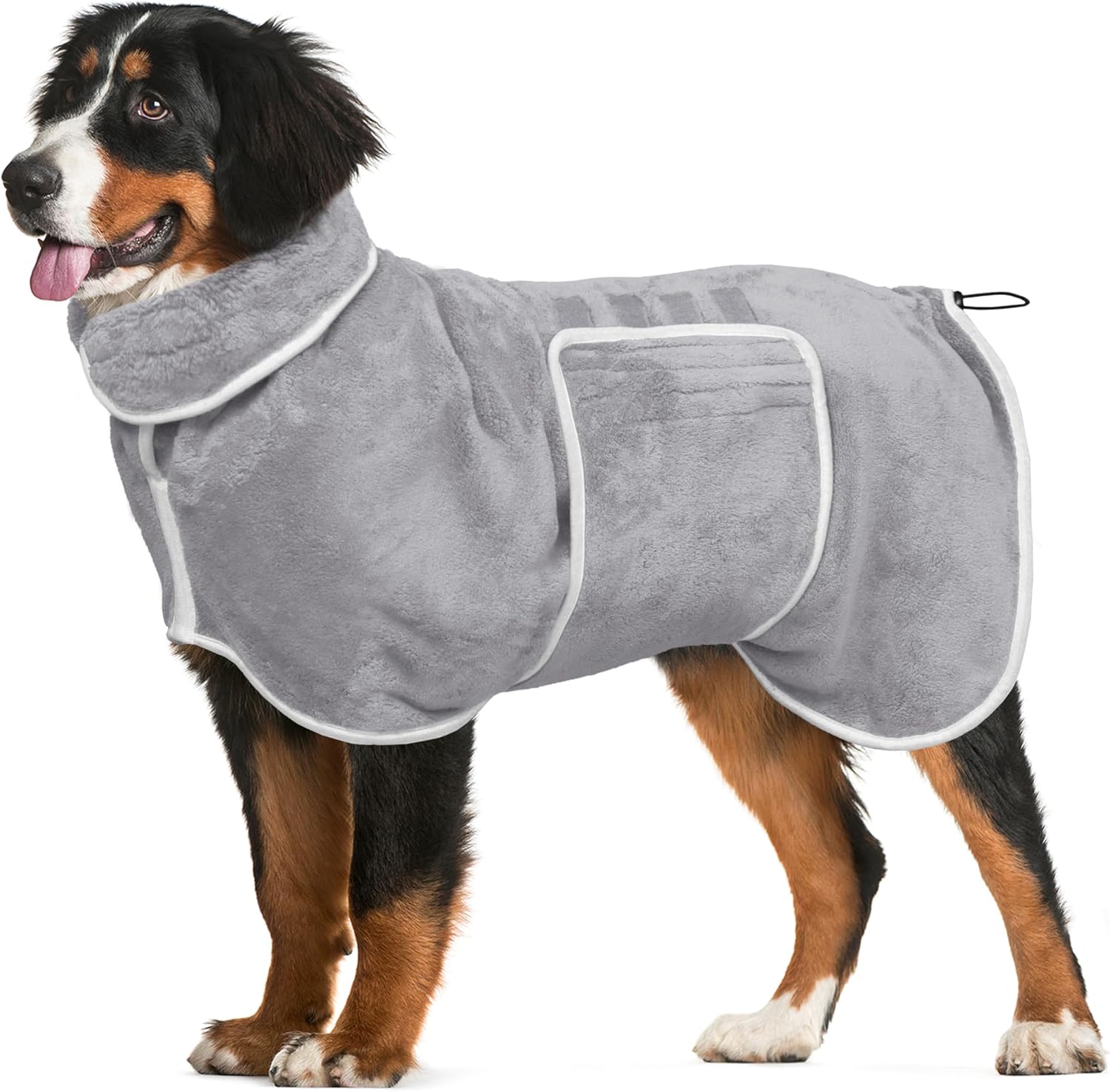 HhiMyOct dog bathrobe towel drying coat front view grey