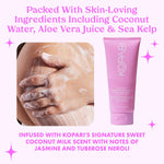 Kopari hydrating body cleanser foam texture demonstration