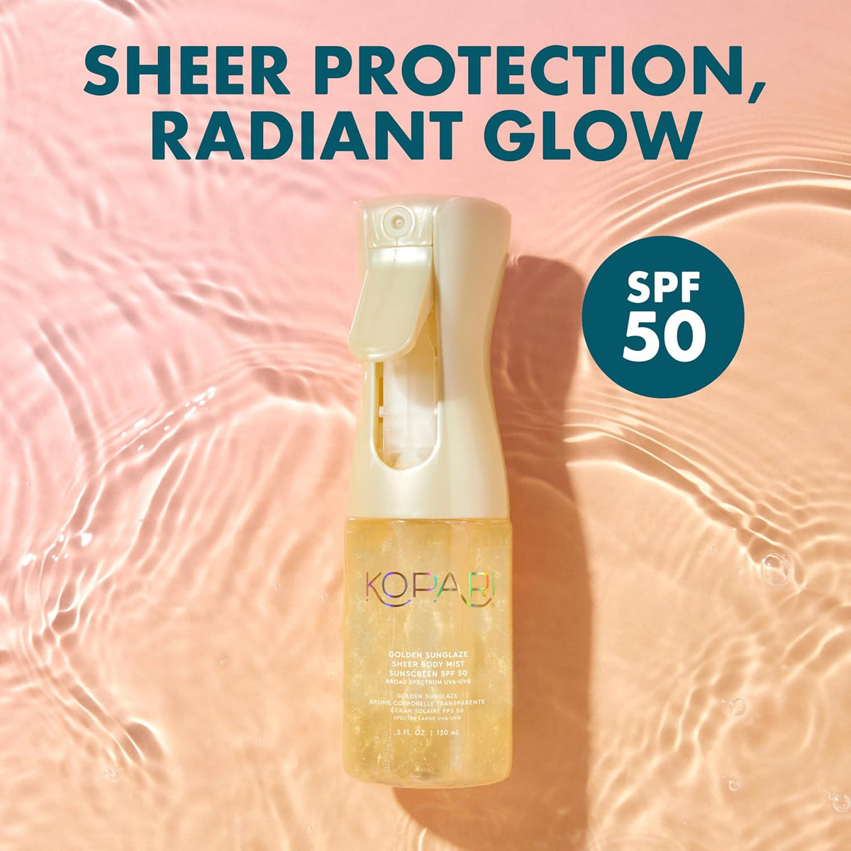 Kopari shimmering body oil mist packaging display