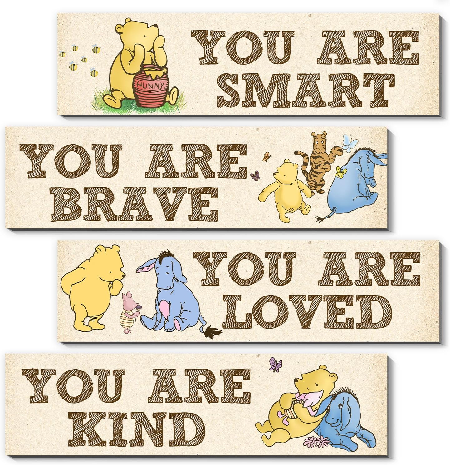 BirtDerr Winnie the Pooh wooden nursery wall decor front view showing four classic signs