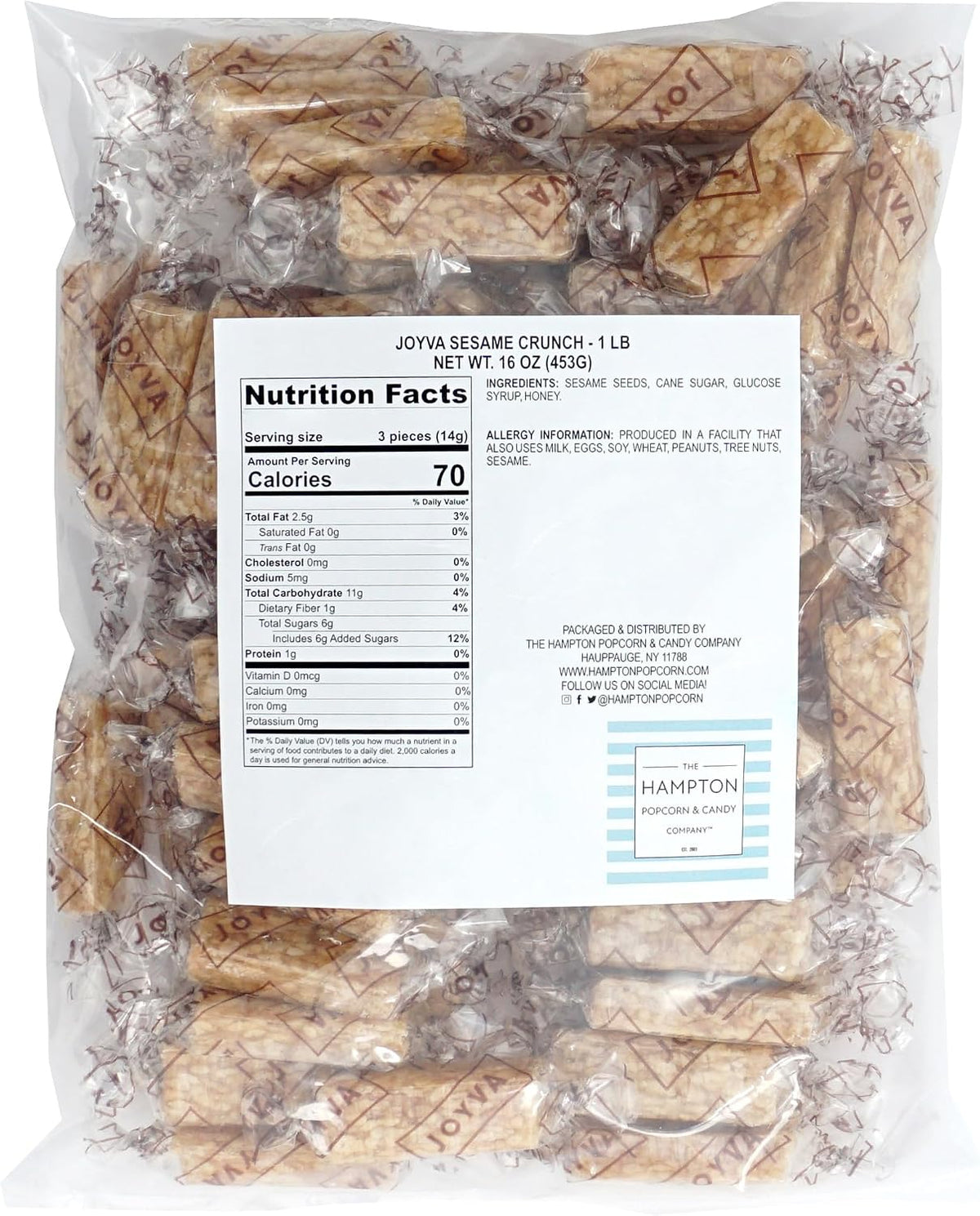 Close-up of golden honey sesame crunch candy bars showcasing toasted sesame seed texture.