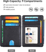 Teskyer RFID blocking wallet held in hand to show compact everyday carry size.