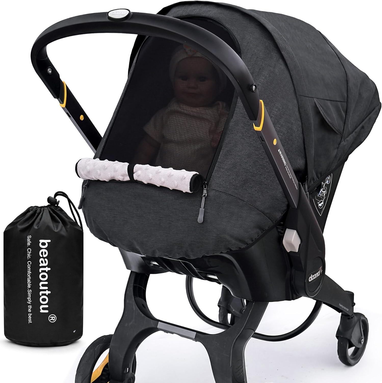 Beatoutou waterproof baby car seat cover front view fitted on stroller