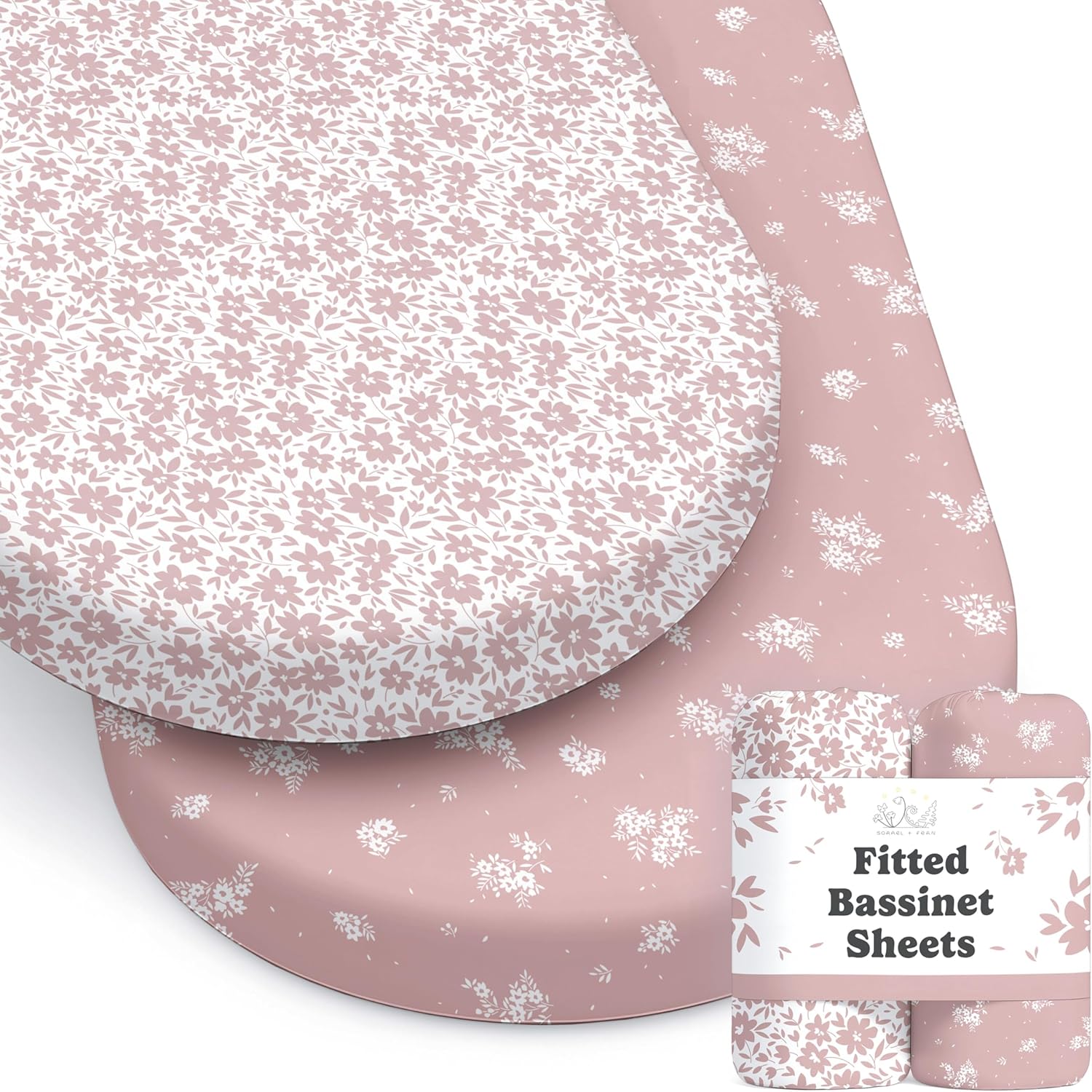 Sorrel and Fern Antique Rose bassinet sheets 2-pack front view