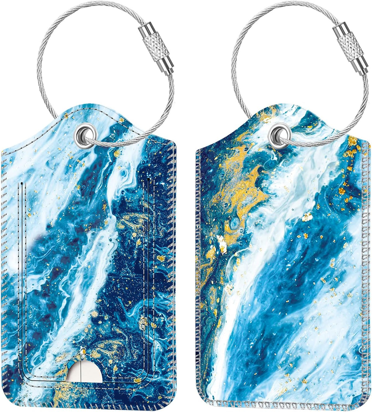 Fintie Luggage Tags Privacy Cover ID Label for Travel Bag Suitcase | with Stainless Steel Loop and Address Card, Starry Night, Agate Hexagons - Image 14