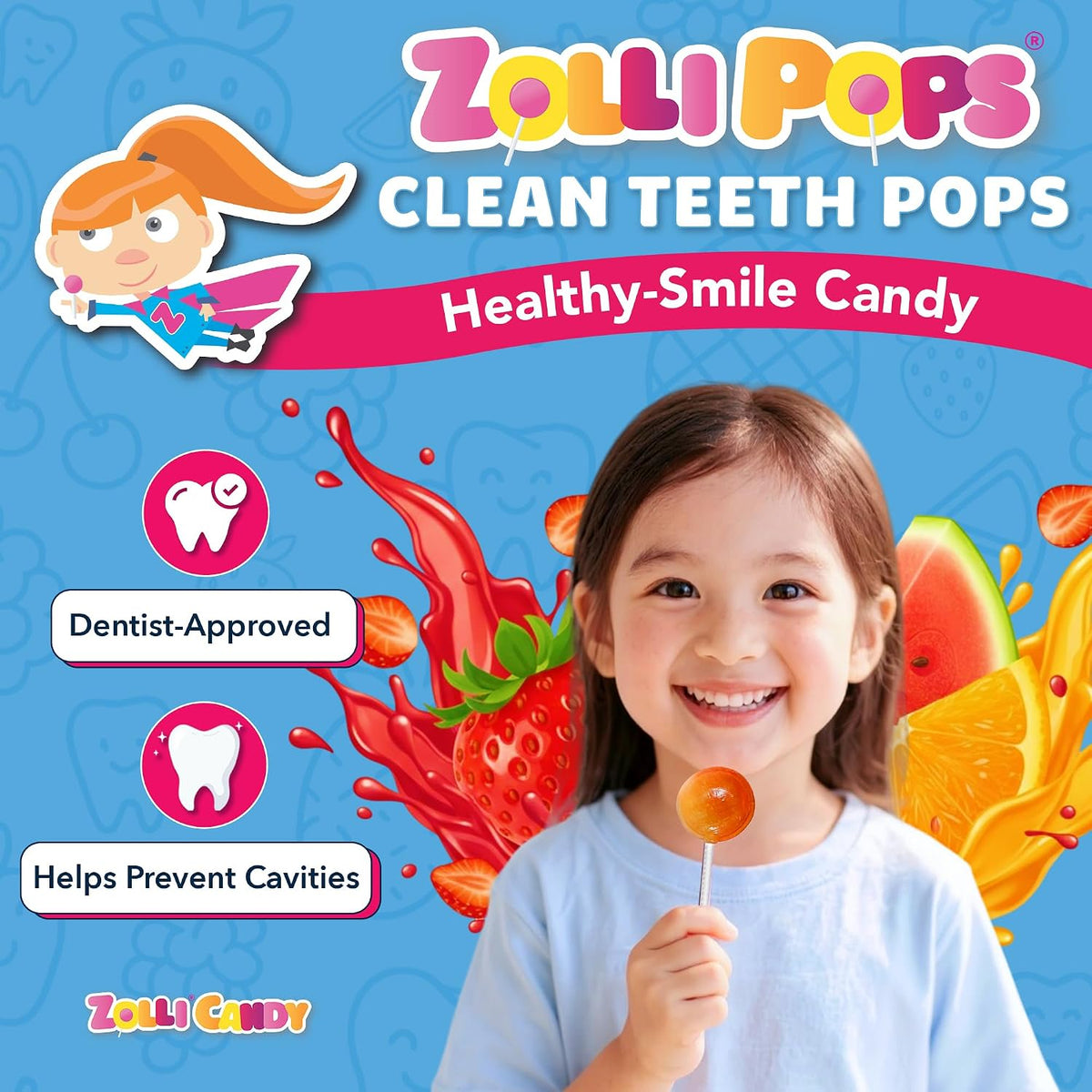 Back label of Zollipops Vitamin C Clean Teeth Pops detailing keto friendly nutritional facts and xylitol ingredients