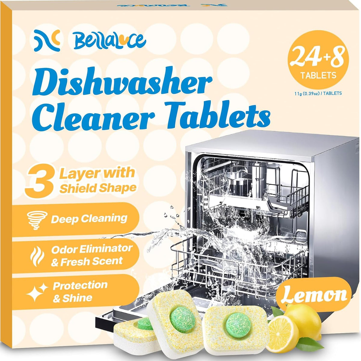 Bellaluce dishwasher cleaner tablets front view packaging