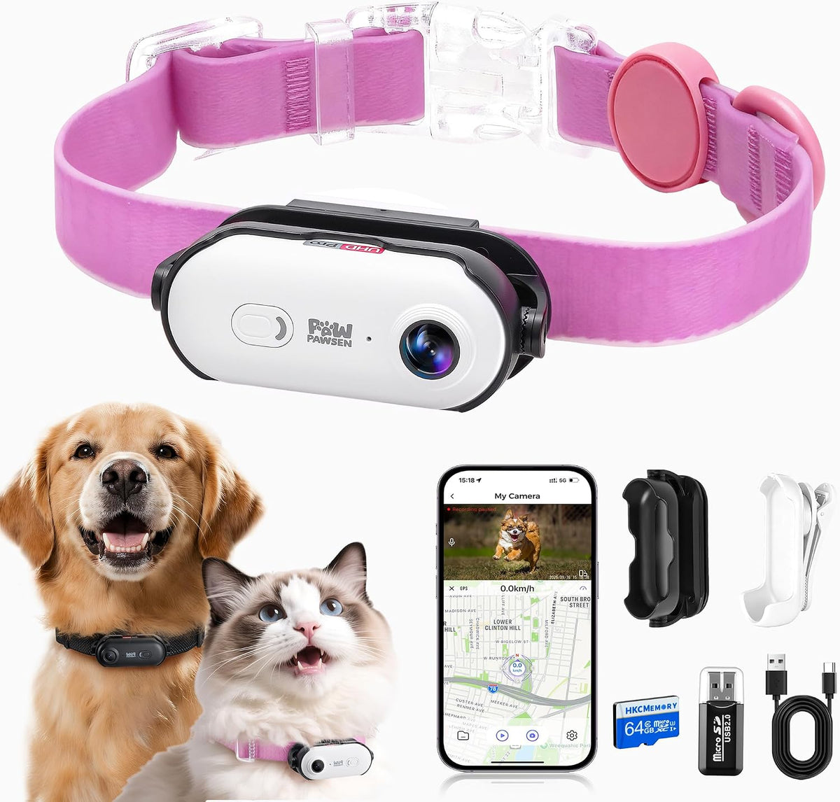 4K UHD Dog& Cat Pet Camera Collar, Video Recorder with Phone App View, Outdoor & Indoor POV Action Cam for Small and Medium-Size Dogs(Black - Pink Waterproof Collar - M, 128g) - Image 10