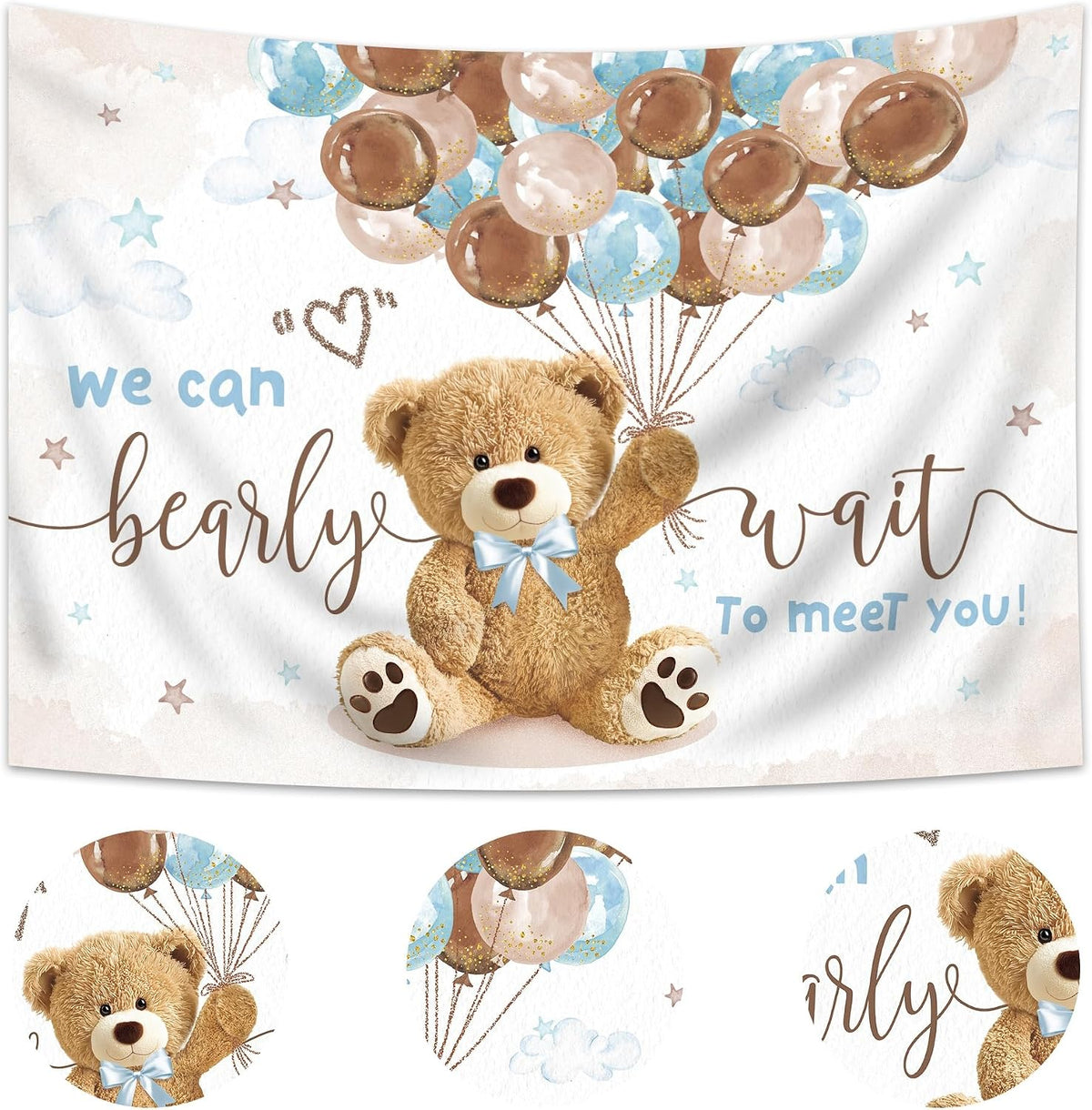 Imirell bear baby shower backdrop close up of cartoon bear design