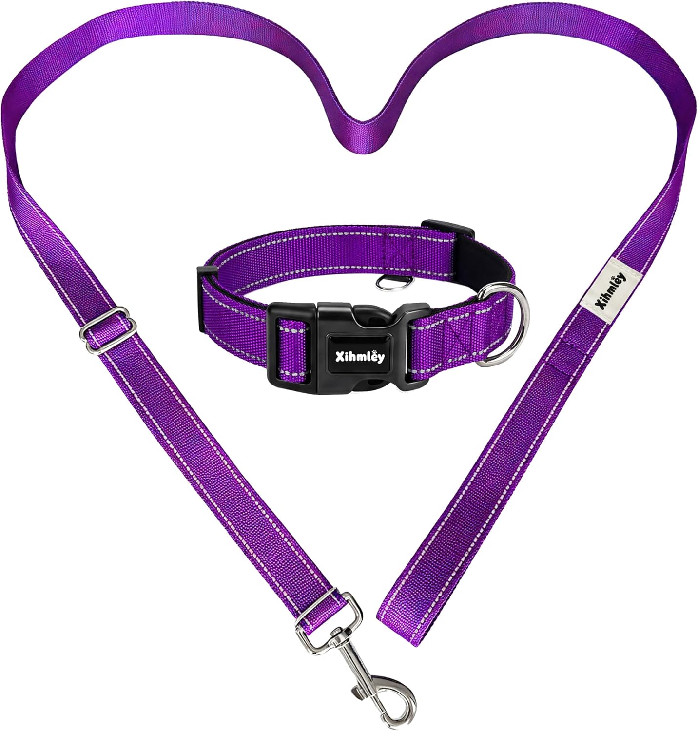 Xihmley purple pet leash and collar set front view
