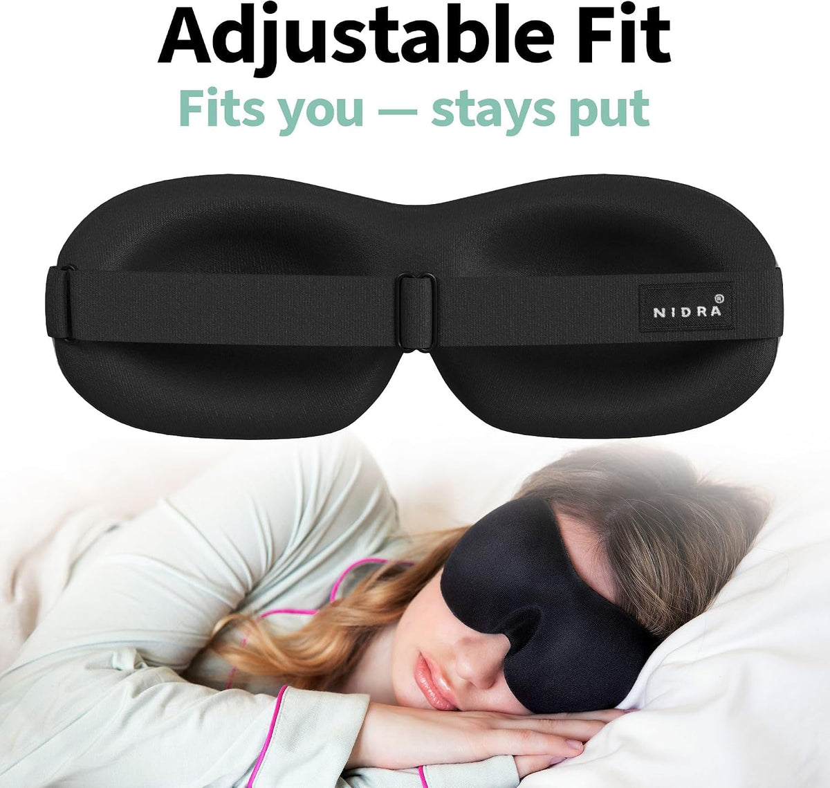 Nidra sleep mask side profile showing 3D eye cups