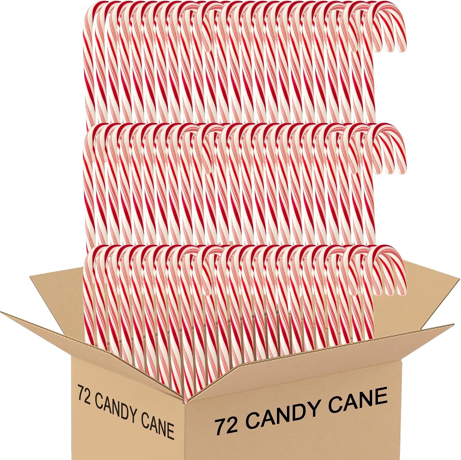 Muchai Innovations Peppermint Candy Canes 72 count box front view showing classic red and white stripes.
