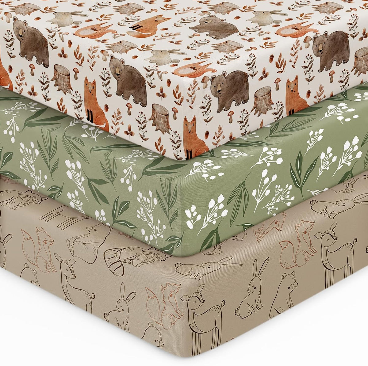 Unnivoll Baby Crib Sheets for Boys Girls, 28x52x8in Fitted Crib Sheet Neutral 3 Pack for Standard Crib and Toddler Mattress, Breathable Soft Microfiber Baby Sheet White Brown Sun God - Image 10
