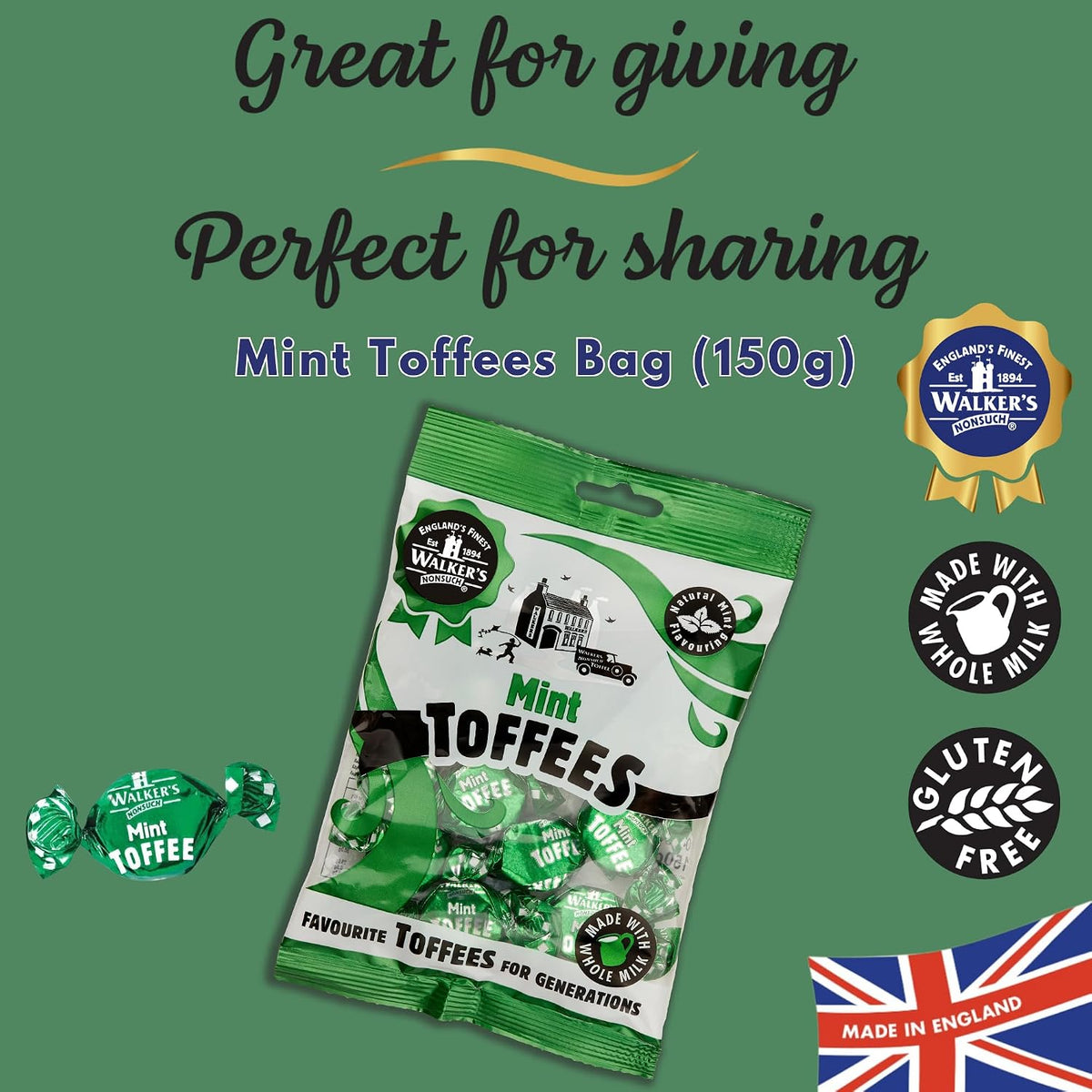 Walkers Nonsuch English candy showing natural mint flavor text.
