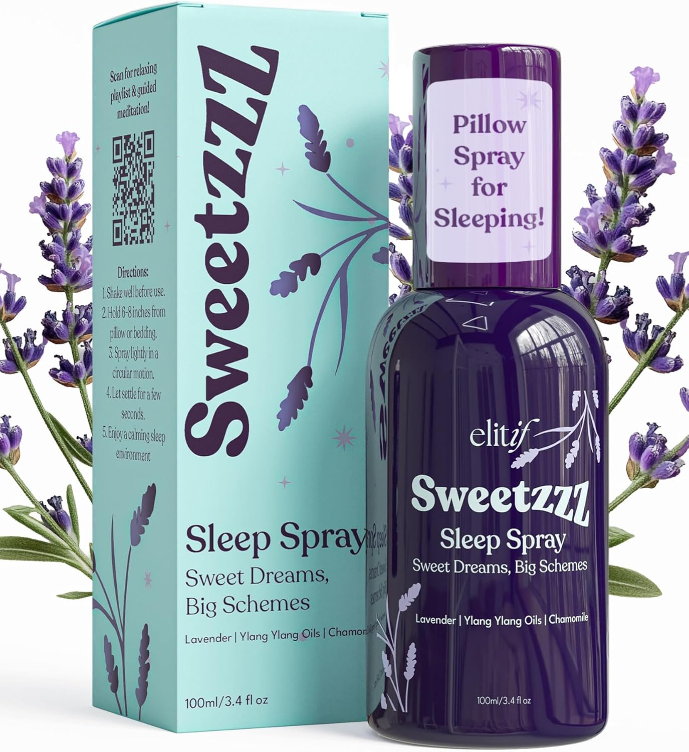 Lavender Pillow Spray for Sleeping – Aromatherapy Sleep Mist & Natural Bedtime Linen & Room Spray – Vegan, Non-Toxic, Travel-Friendly – Sweetzzz by Elitif - Image 1