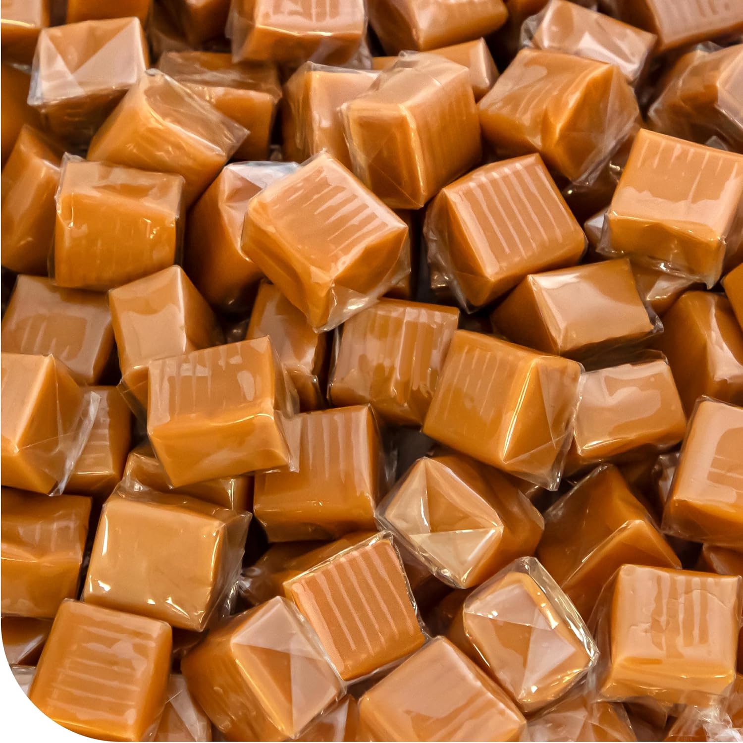 CRAZYOUTLET Sea Salt Caramel Candy bulk two pound bag front view showing individually wrapped squares.