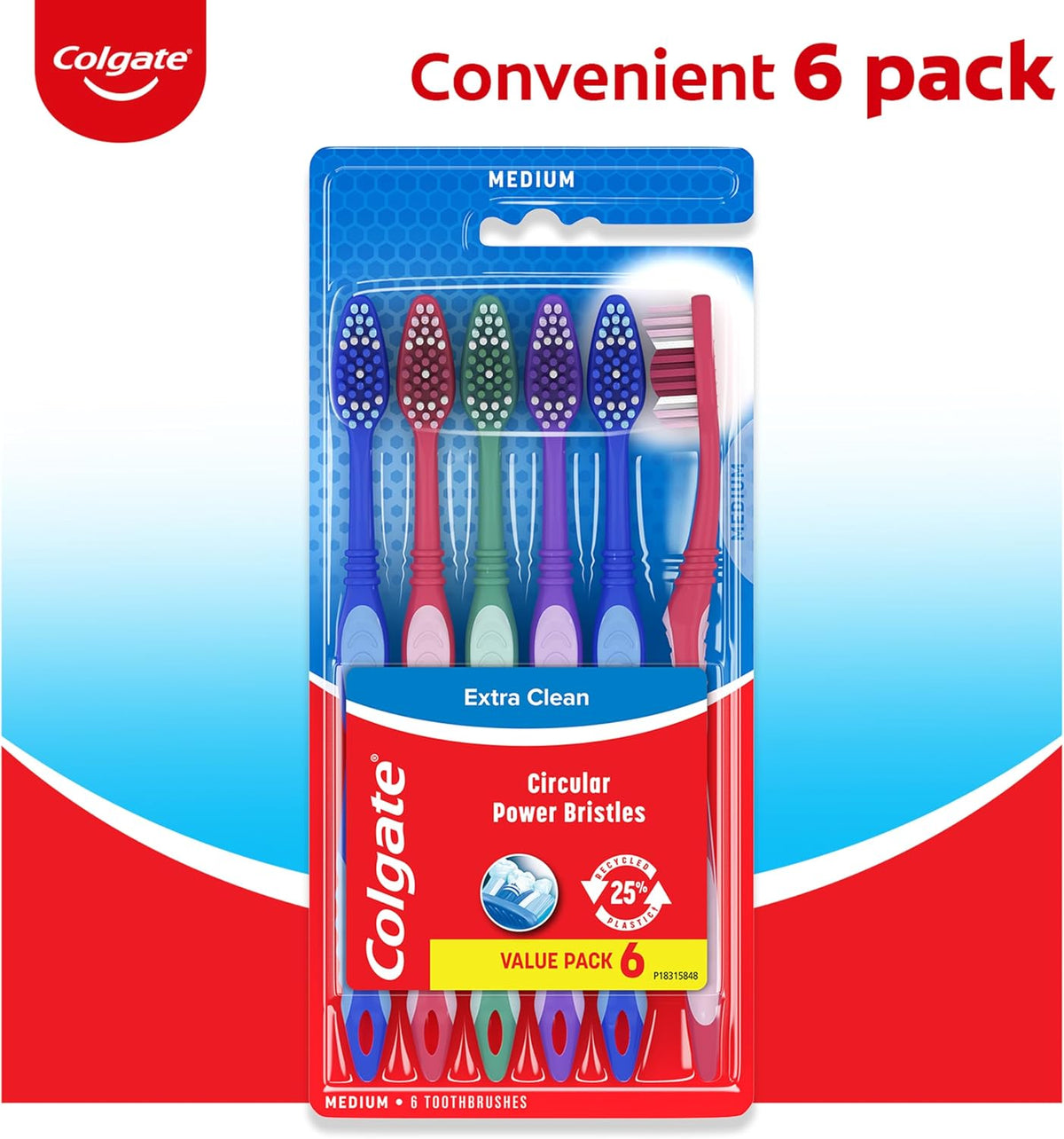 Colgate Extra Clean Medium Toothbrushes, 6 Pack - Image 3