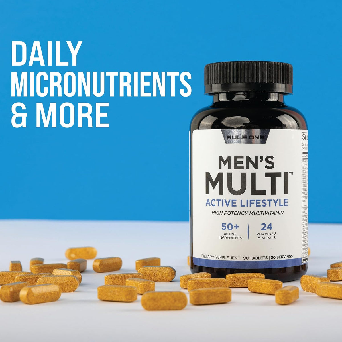 Close up of Rule 1 high potency multivitamin cap and seal