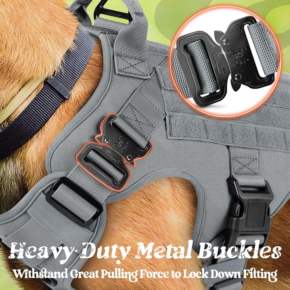 Rabbitgoo small dog harness showing dual metal shoulder buckles and chest clip