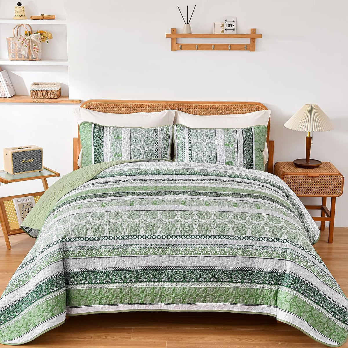 WONGS BEDDING Boho Quilt Set King Size, Brown Bohemian 3 Pieces Quilt Sets, Lightweight Summer Bedspread Coverlet Bedding Set for All Season (104""x90""), YS01AC080714K3U-A - Image 14