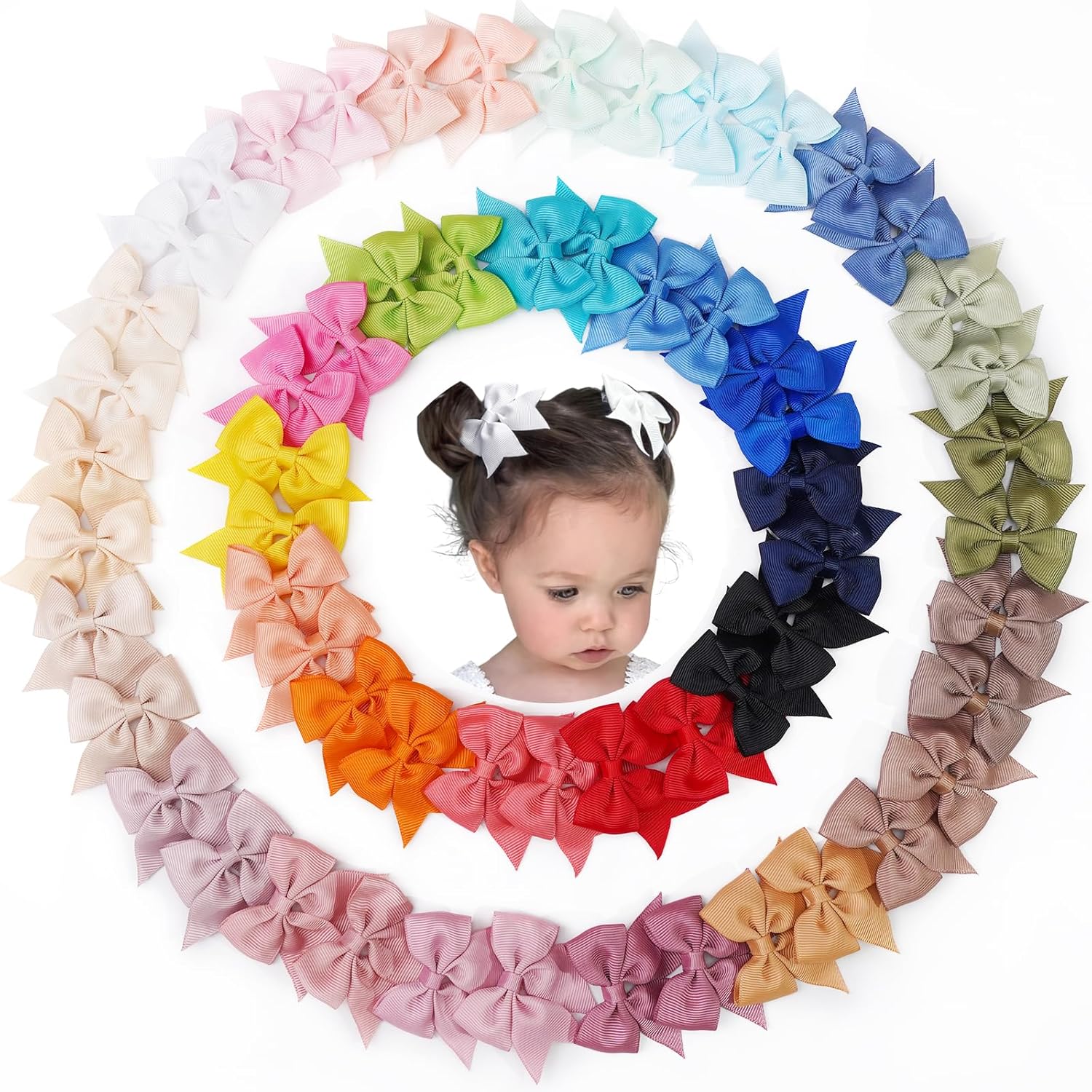 Joyoyo baby bows alligator hair clips front view with assorted colors