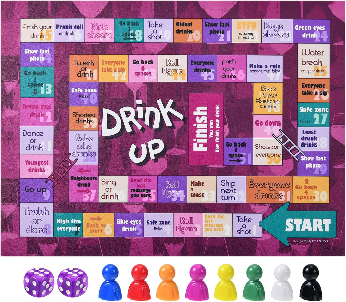 NETANICO drinking board game front view with leather mat