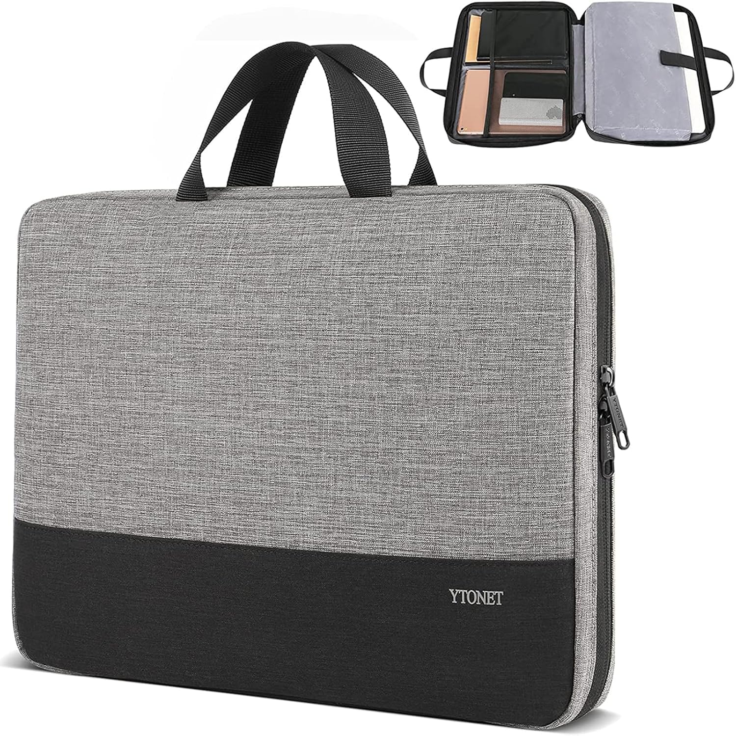 Ytonet laptop case 15.6 inch front view in sleek grey fabric