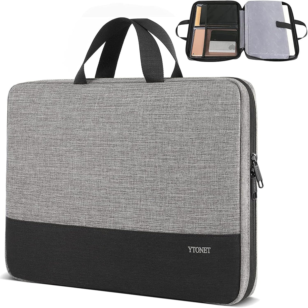 Ytonet laptop case 15.6 inch front view in sleek grey fabric