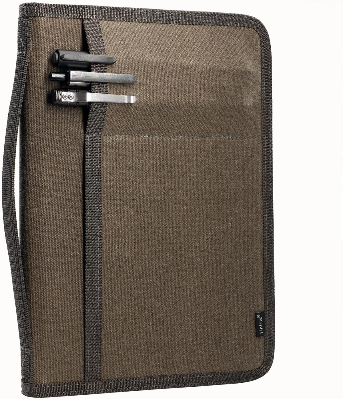 Tintris A5 YKK Zipper Journal Cover front view in olive canvas