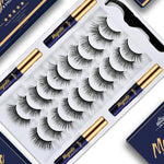 Menaka magnetic eyelashes kit packaging front view featuring navy blue and gold design