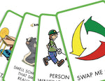 Children playing Briarpatch travel card game in car