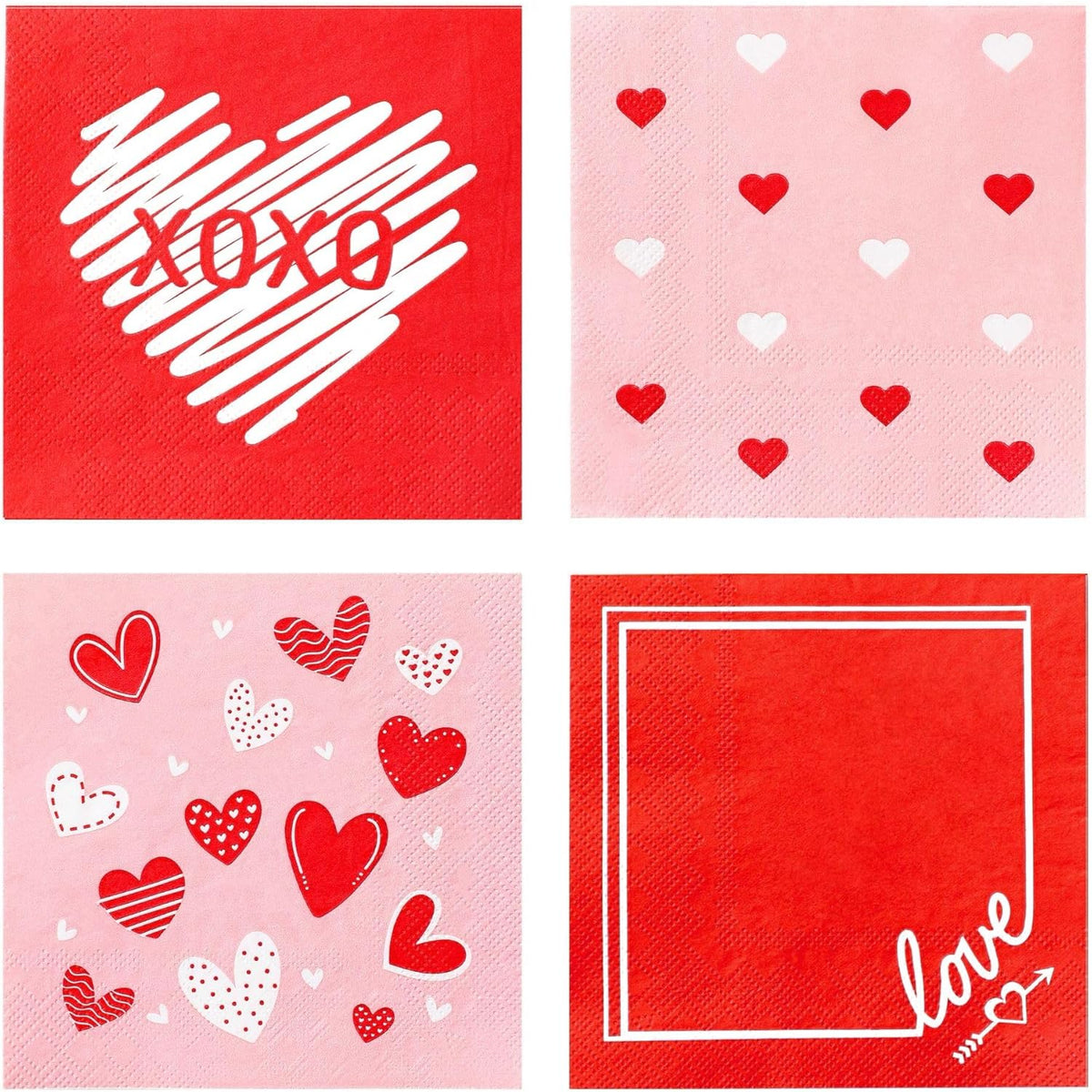 Winoo Design Valentine Napkins 100 count front view of heart patterns.