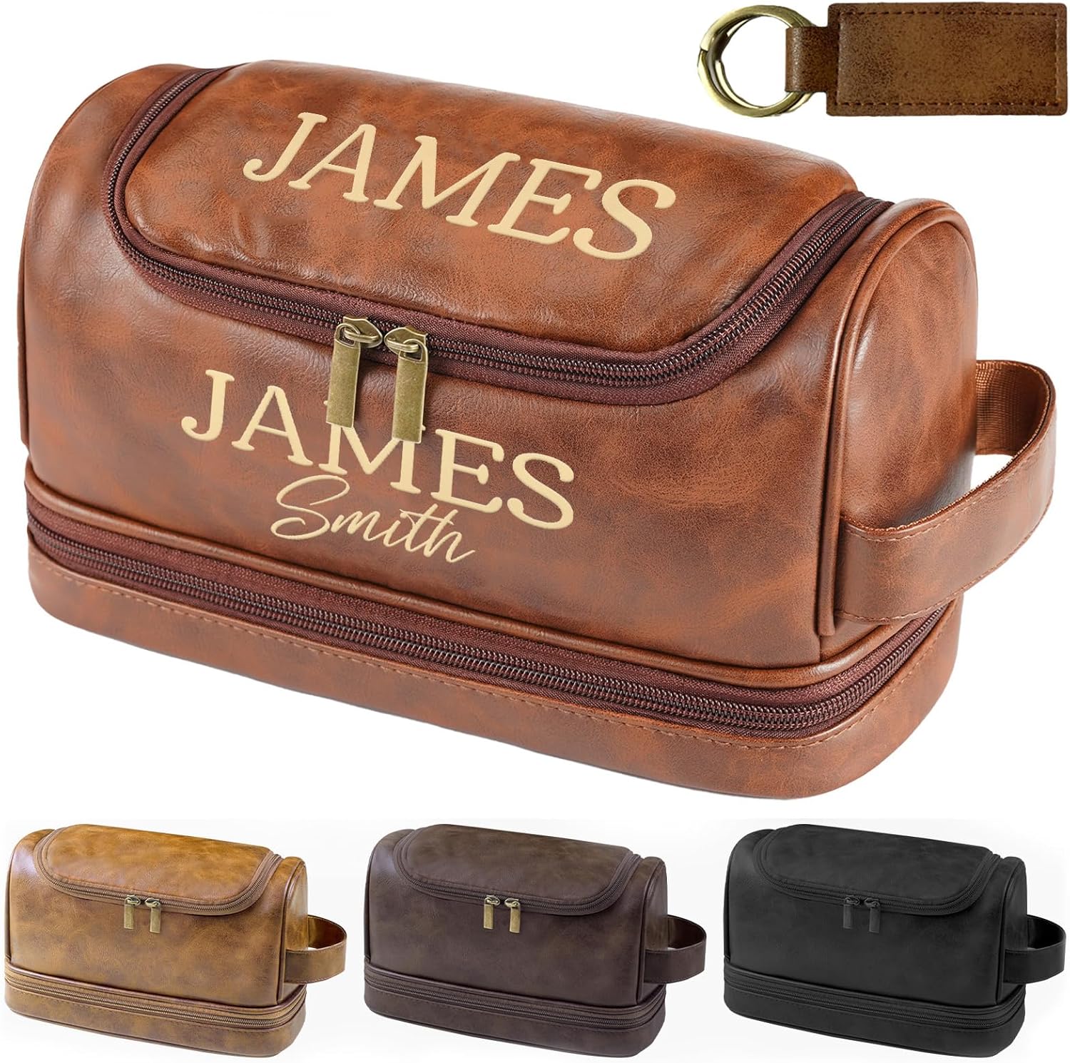 Sparklove personalized leather toiletry bag for men front view