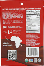 Organic dried mango slices partially coated in dark chocolate