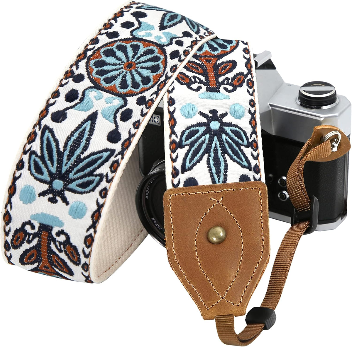 Padwa Lifestyle camera strap front view vintage embroidered cotton design
