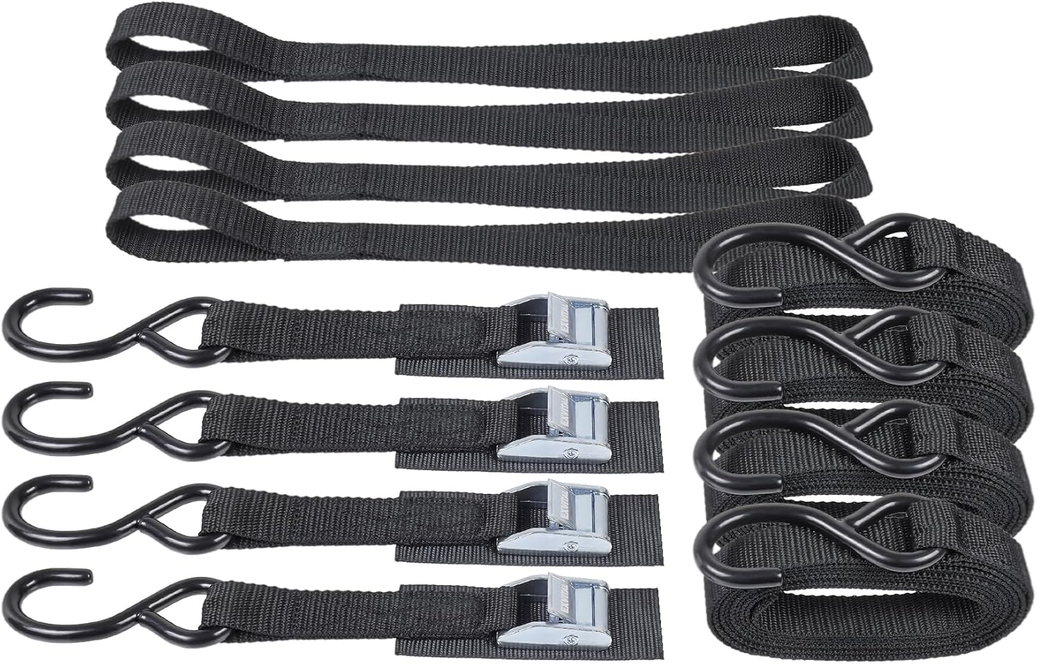 Exvital tie down straps with cam buckle set in black