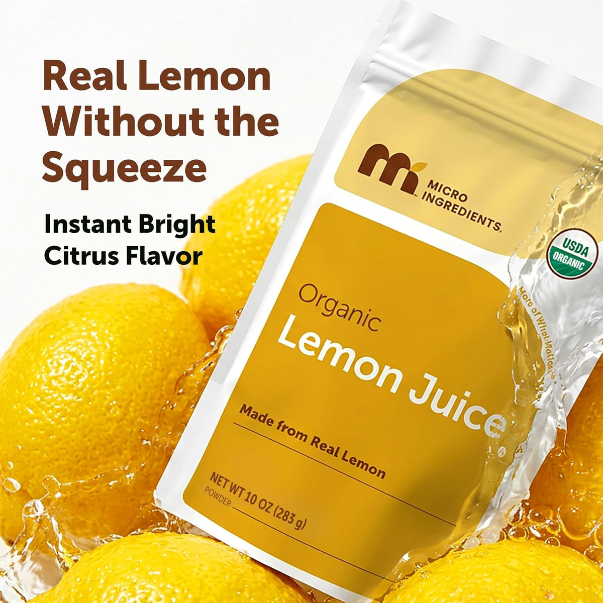 Micro Ingredients Organic Lemon Juice Powder packaging size comparison