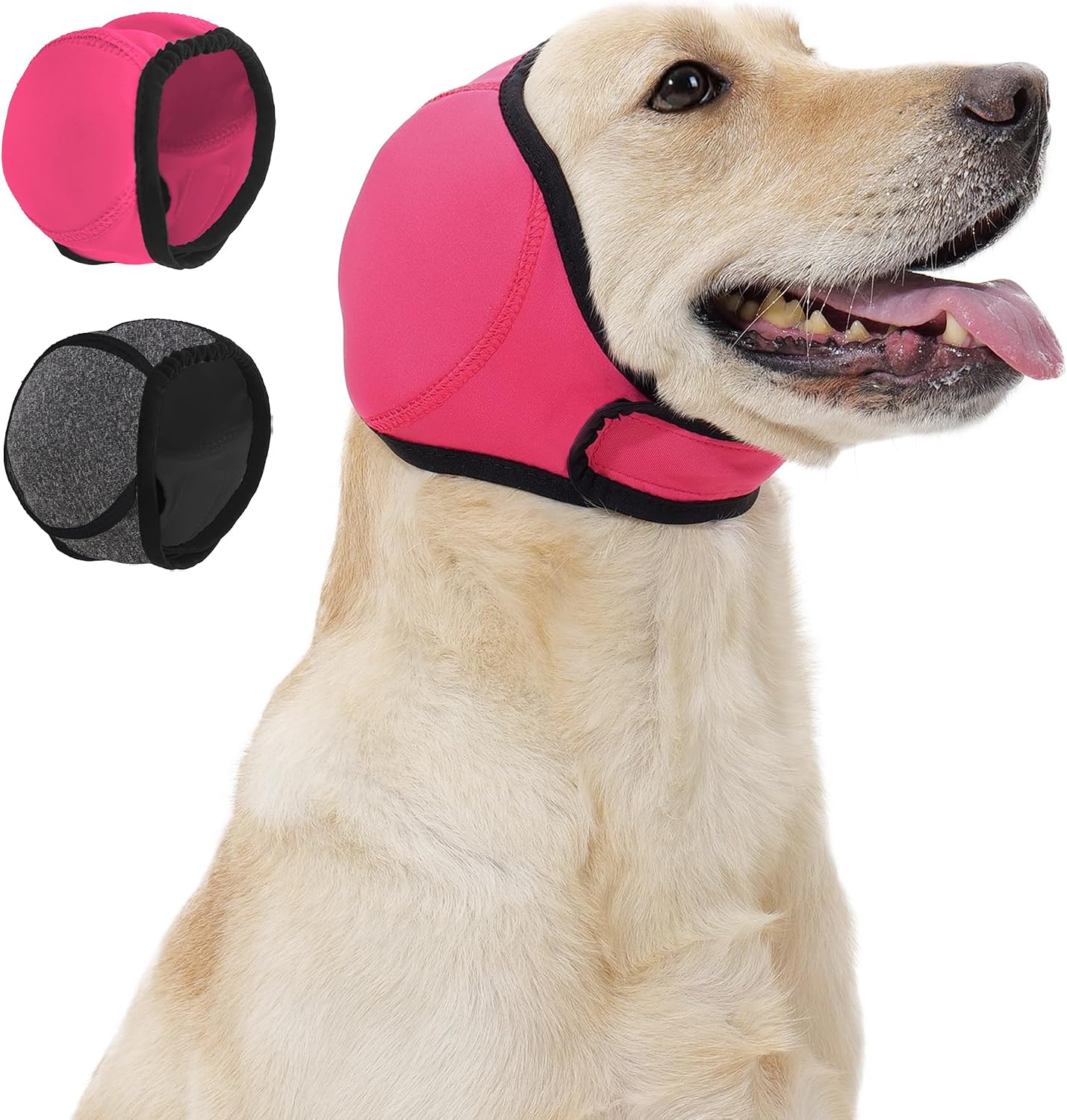 JynixTail dog calm hoodie ear wraps front view showing rose red color on a small dog.