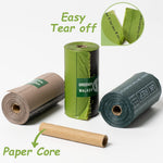 Greener Walker extra thick green dog waste bags rolls close up view