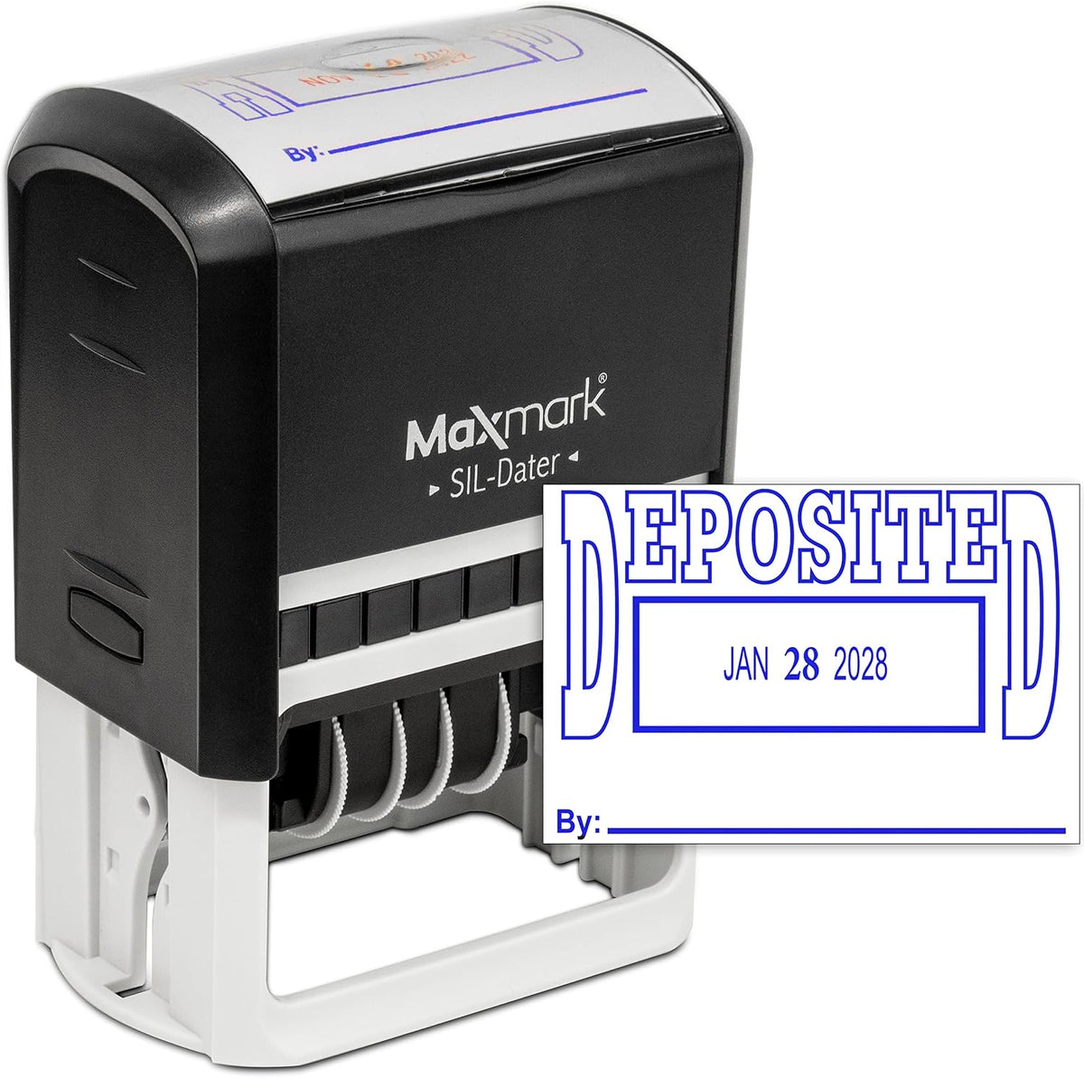 MaxMark Large Self-Inking Rubber Date Office Stamp with Received Phrase & Date - Blue/Red Ink, 12-Year Band - Style 5 - Image 9