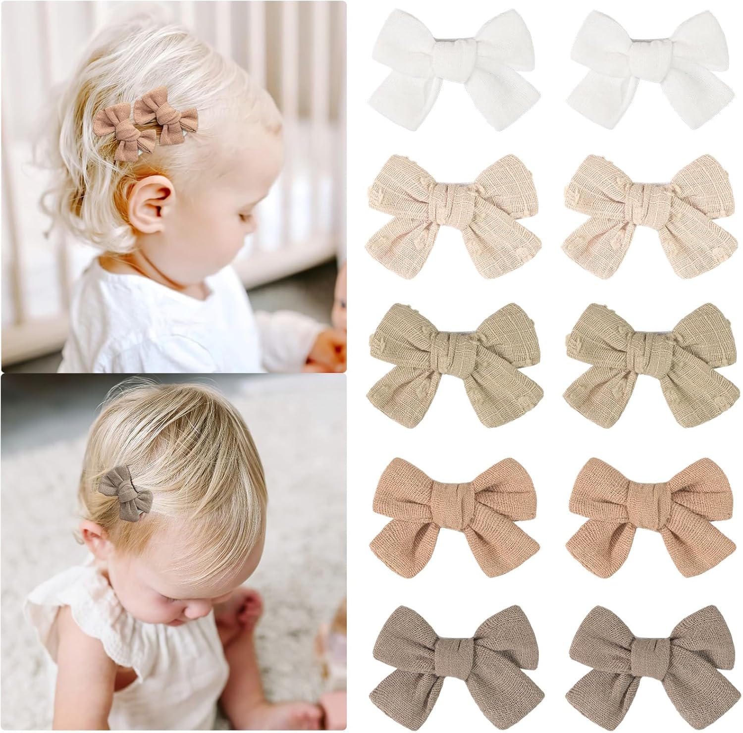 Céllot 10 piece linen hair bows with alligator clips front view
