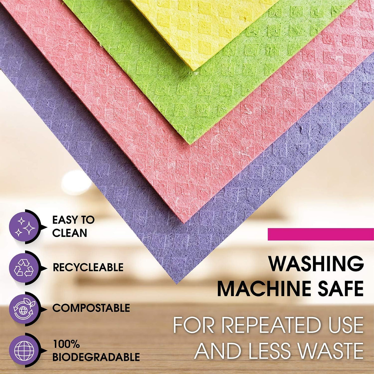 Eco-friendly zero-waste kitchen towels used on countertop