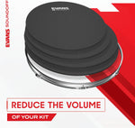 Evans SoundOff black mute pads placed on acoustic kit