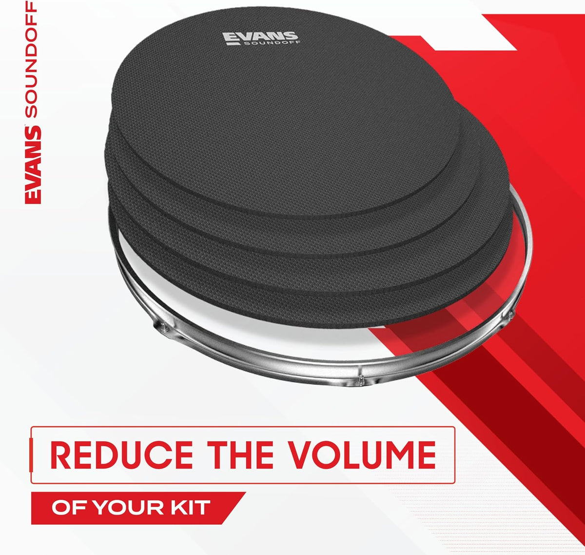 Evans SoundOff black mute pads placed on acoustic kit