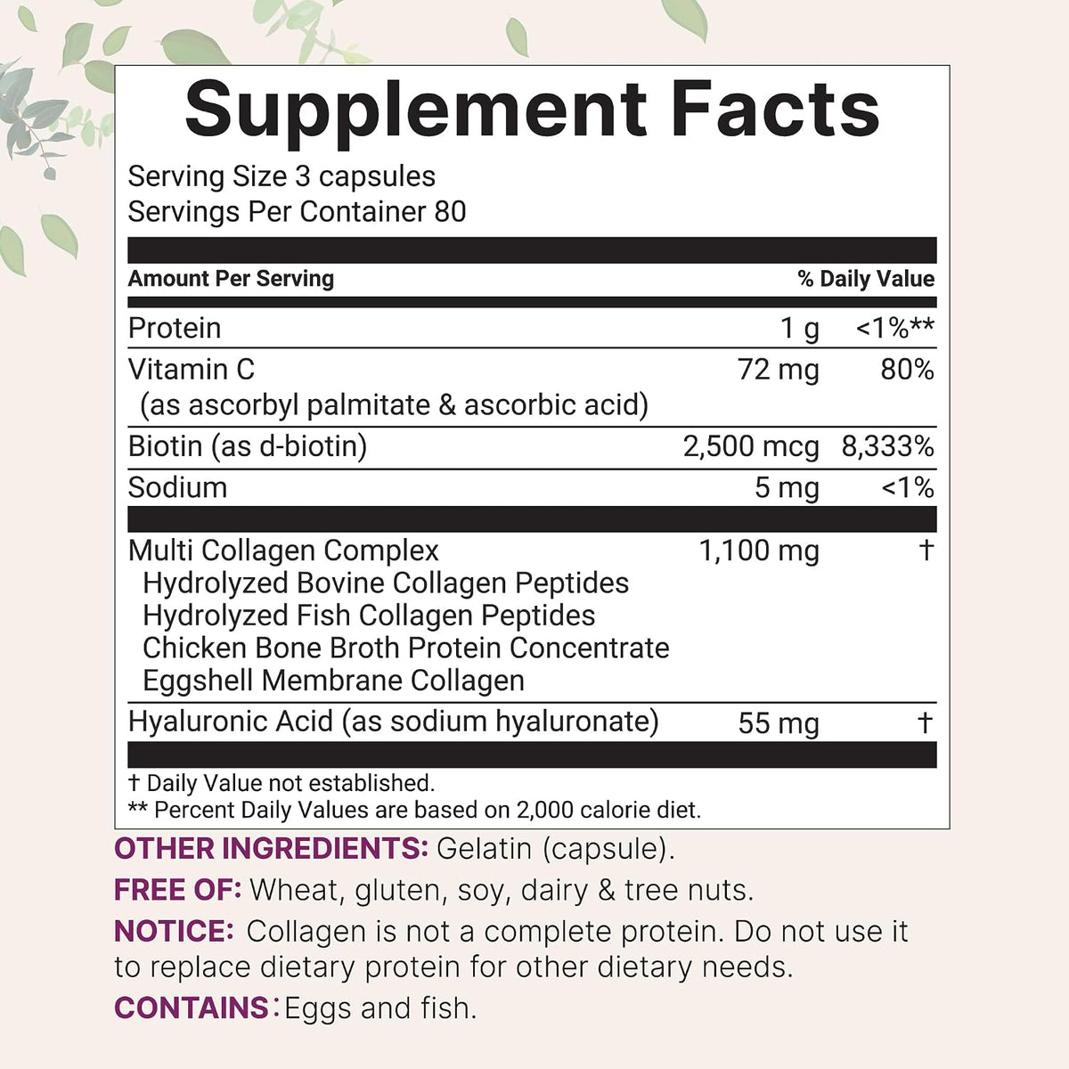 Micro Ingredients Multi Collagen Capsules supplement facts label